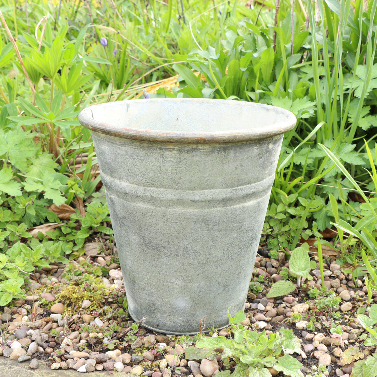 Rustic Grey Metal Bucket Planter Pot