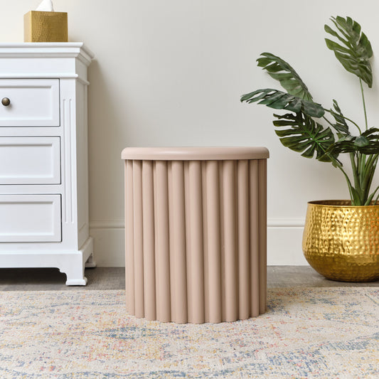  Taupe Wooden Fluted Storage Stool / Side Table 