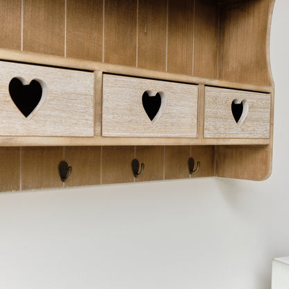 Large Rustic Wooden Wall Shelving Unit with Heart Drawers & Storage...