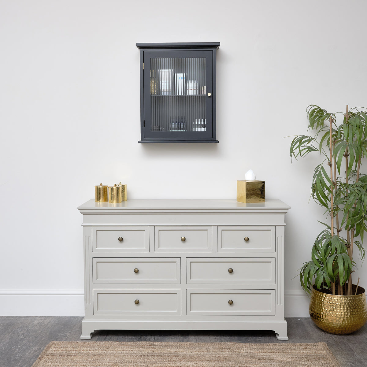 Black Reeded Glass Fronted Wall Cabinet