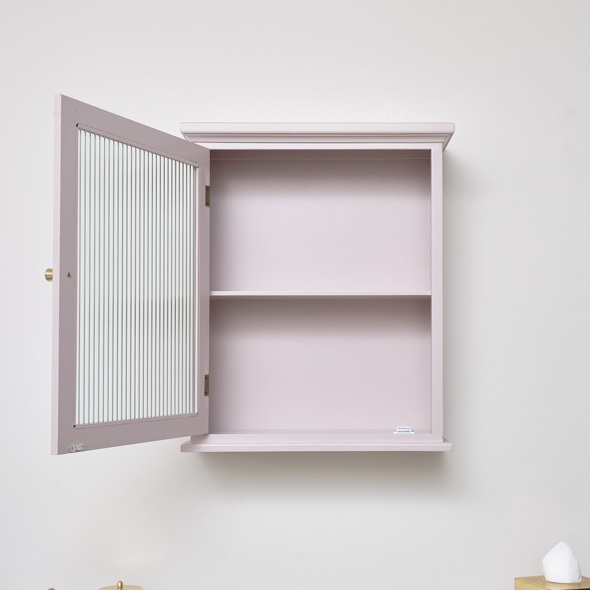 Pink Reeded Glass Fronted Wall Cabinet