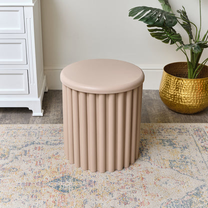 Taupe Wooden Fluted Storage Stool / Side Table