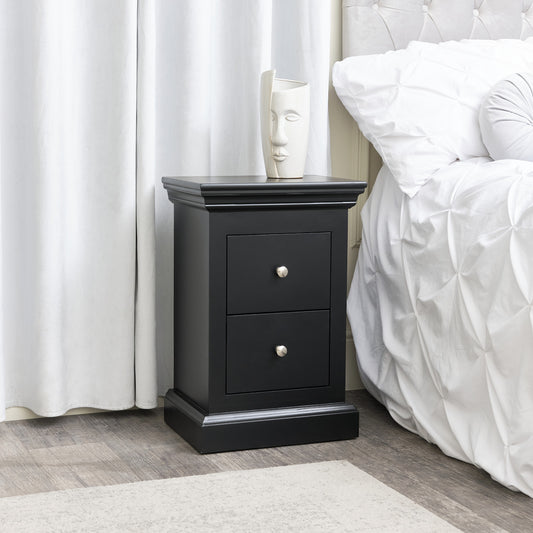  Black 2 Drawer Bedside Table - Slimline Haxey Black Range 