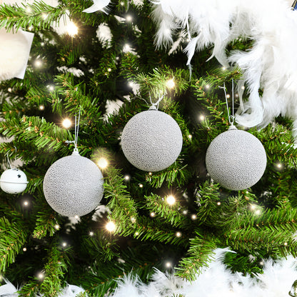 Set of 3 Silver Grey Beaded Baubles - 8cm