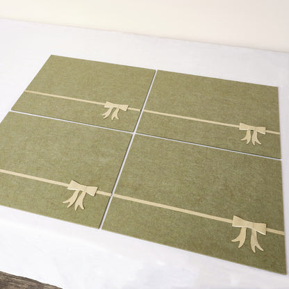 Set of 4 Green Rectangular Felt Placemat with Champagne Gold Bow