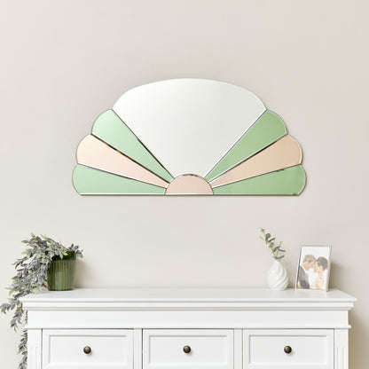 Pink & Green Arched Art Deco Wall Mirror 96xcm x 48cm