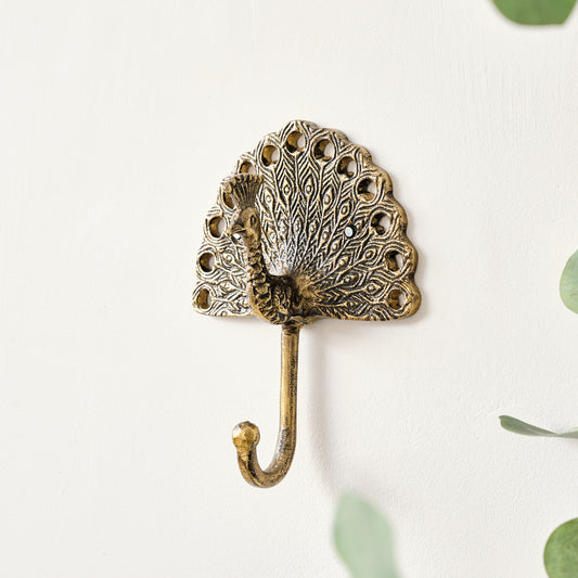  Antique Brass Gold Peacock Wall Hook 