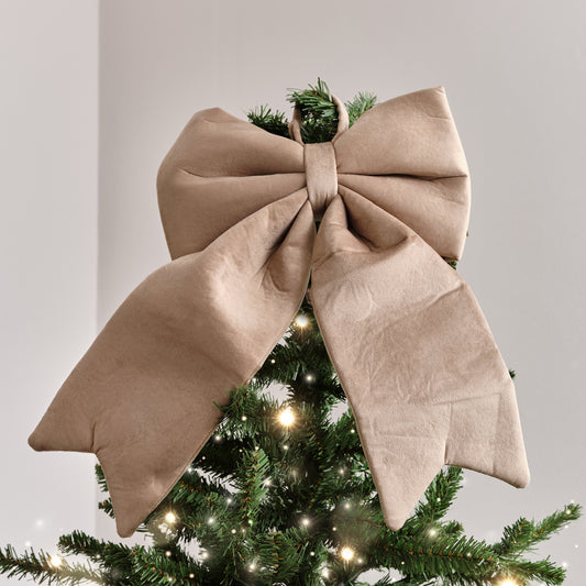  Large Taupe Velvet Christmas Bow - 30cm x 45cm 