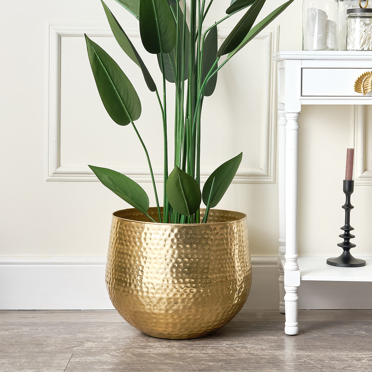 Large Gold Hammered Metal Planter