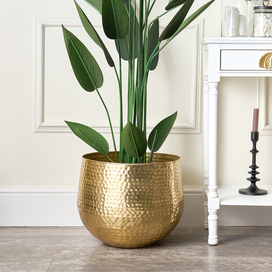  Large Gold Hammered Metal Planter 