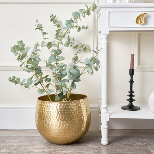  Medium Gold Hammered Metal Planter 