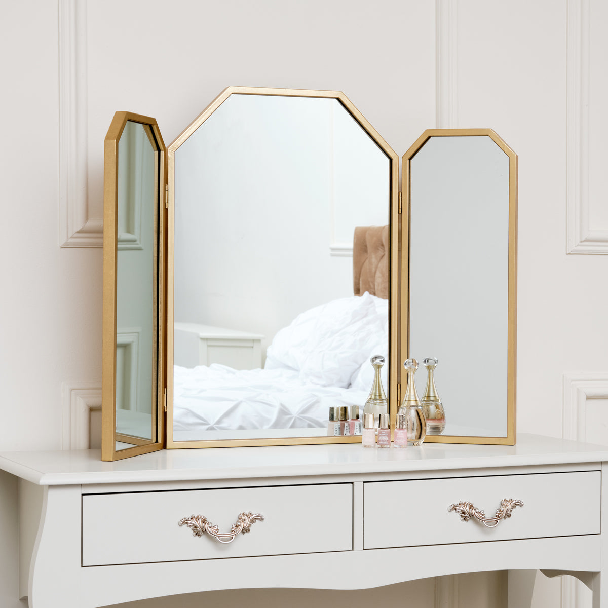 Gold Hexagon Triple Dressing Table Mirror 59cm x 82cm