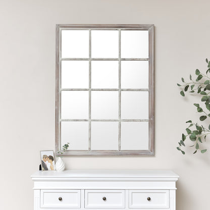 Large Rustic Wooden Window Wall Mirror 120cm x 90cm