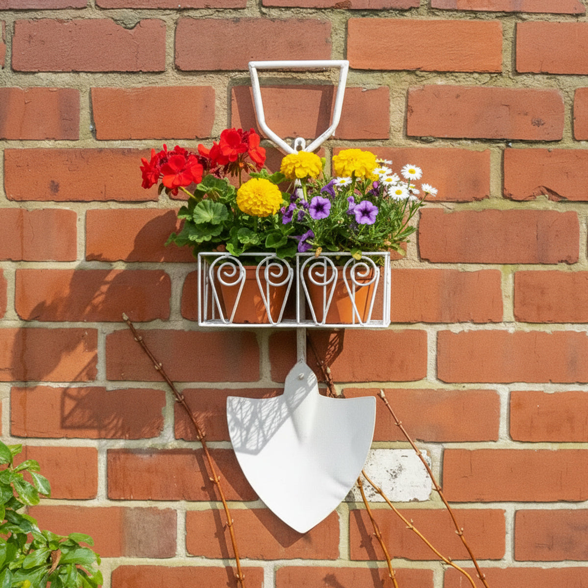 Antique Cream Shovel Style Metal Hanging Planter Pot
