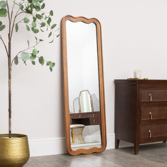  Natural Wood Wavy Edge Full Length Wall & Leaner Mirror - 47cm x 142cm 