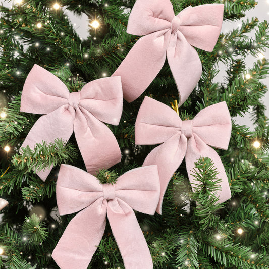  Set of 4 Baby Pink Velvet Christmas Bows 