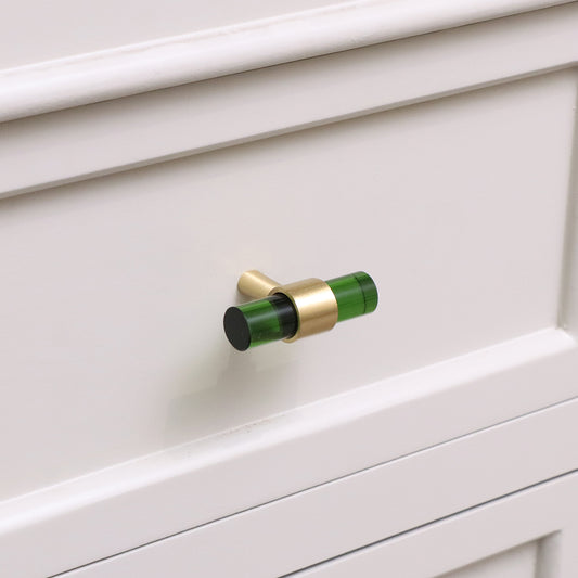  Gold & Green Acrylic T-Bar Shaped Drawer Handle 