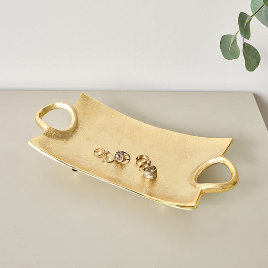  Gold Metal Curved Trinket Tray With Handles - 32cm 