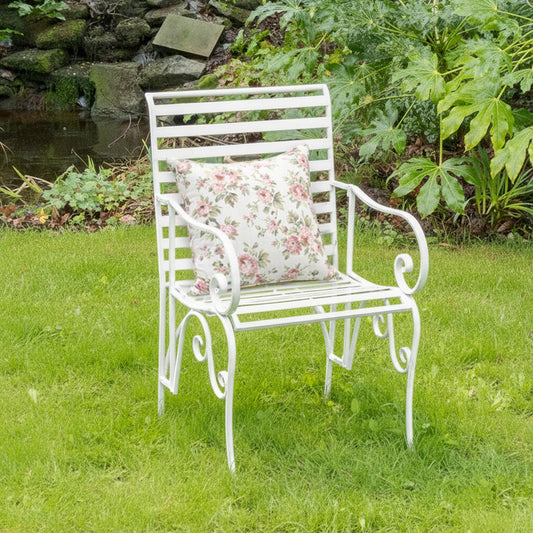  Ornate Metal Distressed White Garden Chair - 55cm x 92cm 