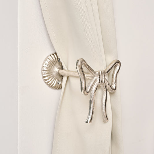  Set of 2 Silver Metal Bow Curtain Tie Backs 
