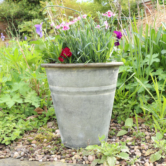  Rustic Grey Metal Bucket Planter Pot 