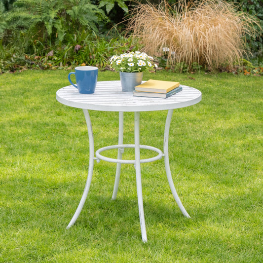  Round Distressed White Garden Side Table - 50cm x 50.5cm 