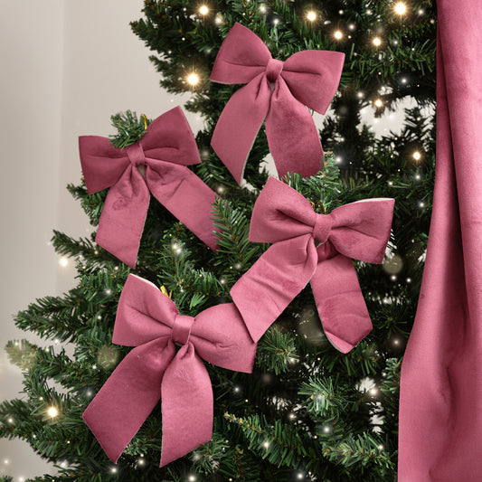  Set of 4 Dark Red Velvet Christmas Bows 