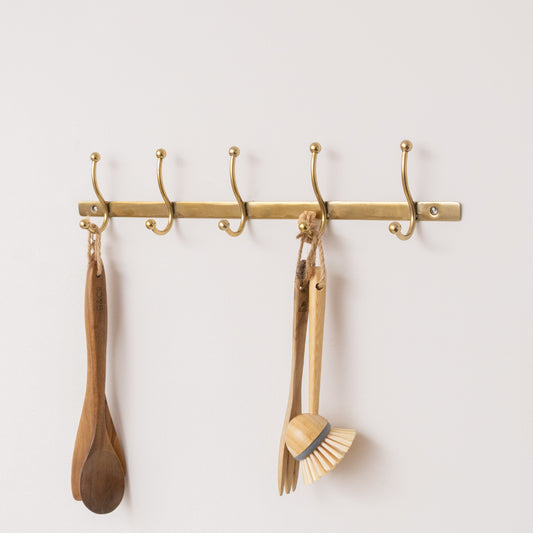  Antique Gold Metal Wall Hook Rail - 49cm 
