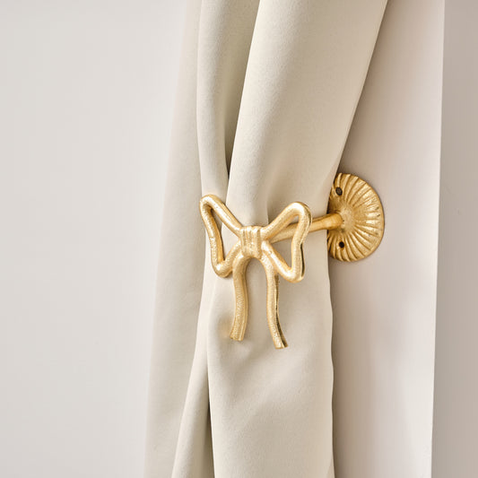  Set of 2 Gold Metal Bow Curtain Tie Backs 