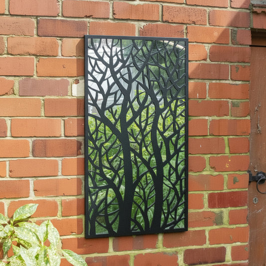  Black Tree Detail Garden Wall Mirror - 90cm x 50cm 