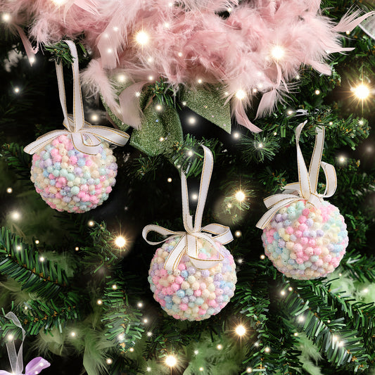  Set of 3 Mutlicoloured Pastel Beads Bauble - 8cm 