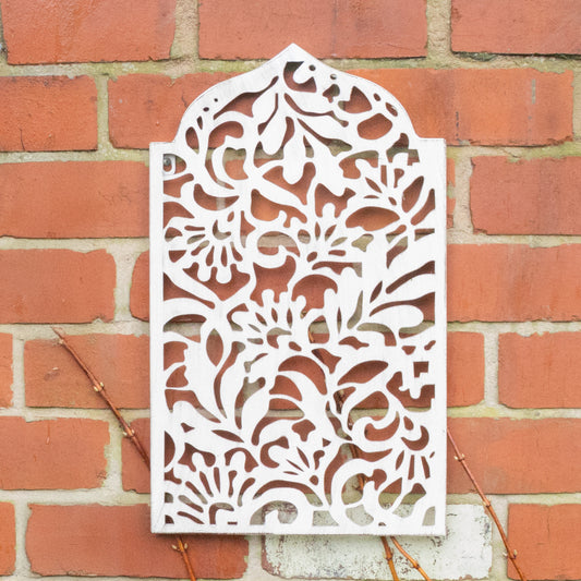  Distressed White Garden Wall Art Plaque - 30cm x 81cm 