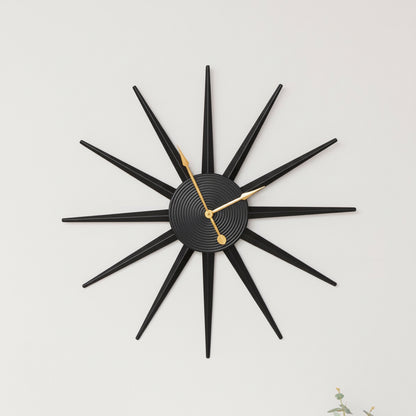 Black Metal Starburst Detail Wall Clock - 60cm x 60cm