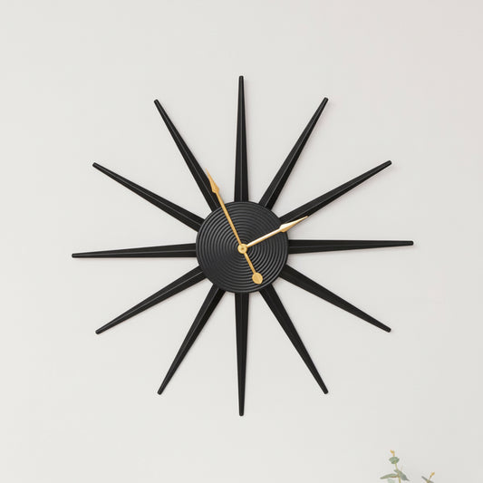  Black Metal Starburst Detail Wall Clock - 60cm x 60cm 