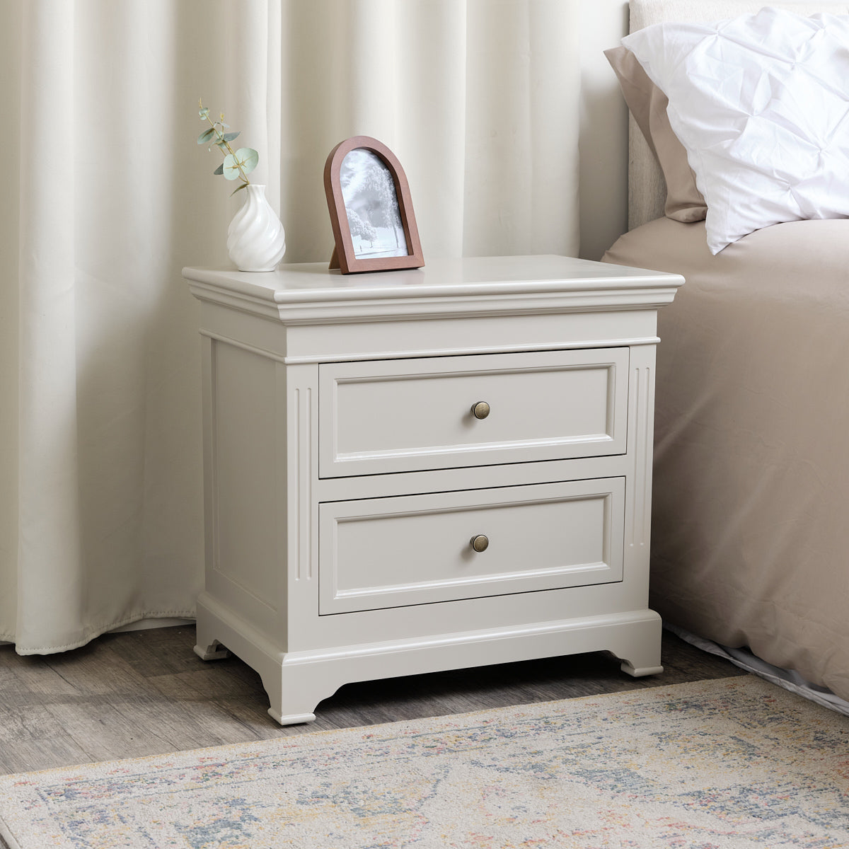 Large Taupe-Grey Two Drawer Bedside Table - Daventry Taupe-Grey Range