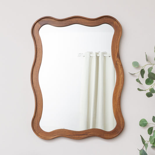  Large Natural Wood Wavy Edge Wall Mounted Mirror - 60cm x 80cm 