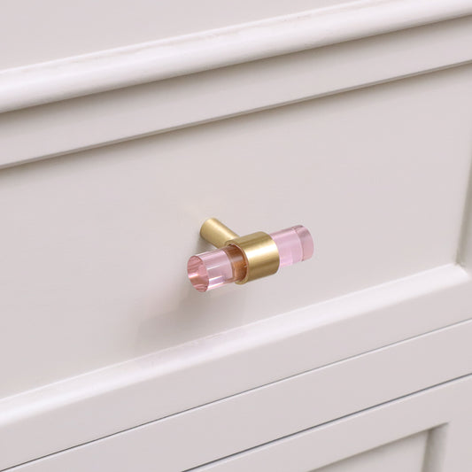  Gold & Pink Acrylic T-Bar Shaped Drawer Handle 