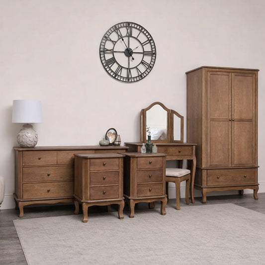  Dark Wood Wardrobe, Dressing Table Set, Chest of Drawers & Pair of Bedside Tables - Ashwell Range 