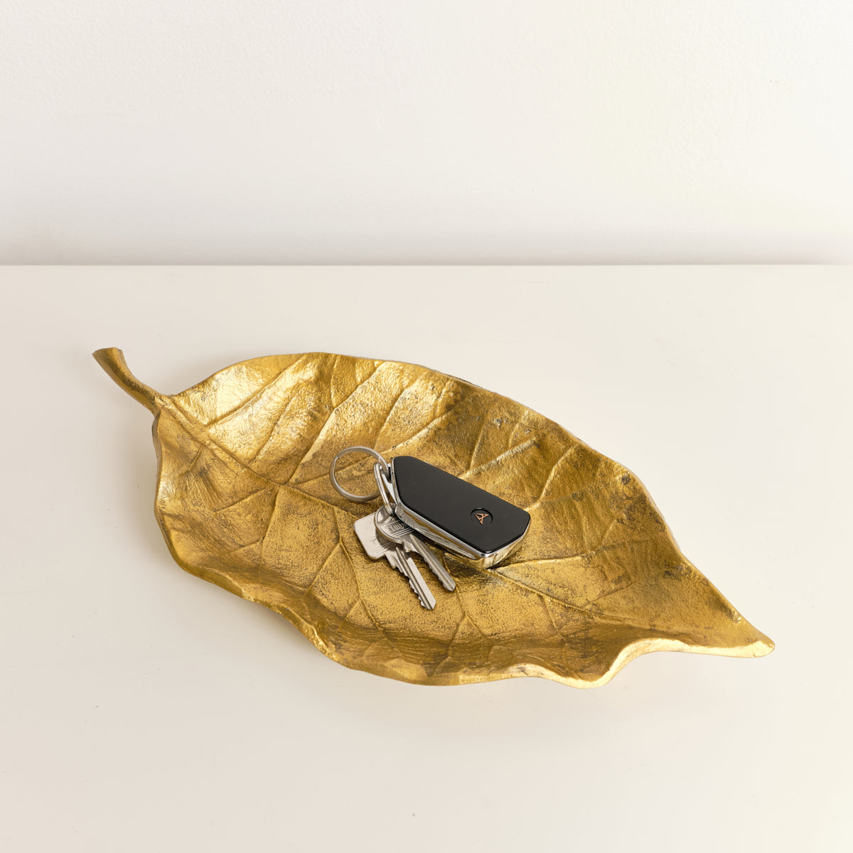 Large Antique Gold Bay Leaf Shaped Trinket Tray - 36cm