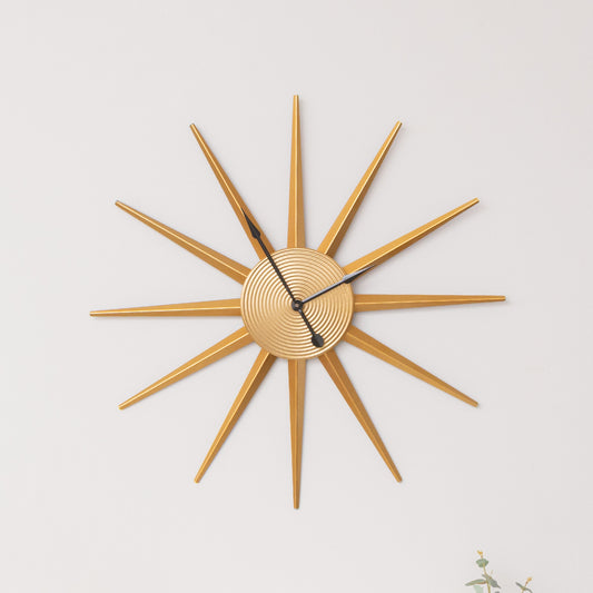  Gold Metal Starburst Detail Wall Clock - 60cm x 60cm 