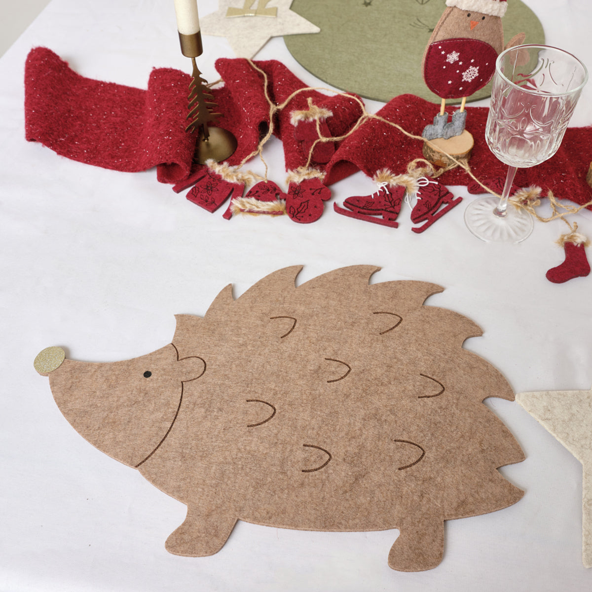 Set of 4 Brown Hedgehog Shaped Felt Placemats