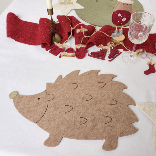  Set of 4 Brown Hedgehog Shaped Felt Placemats 
