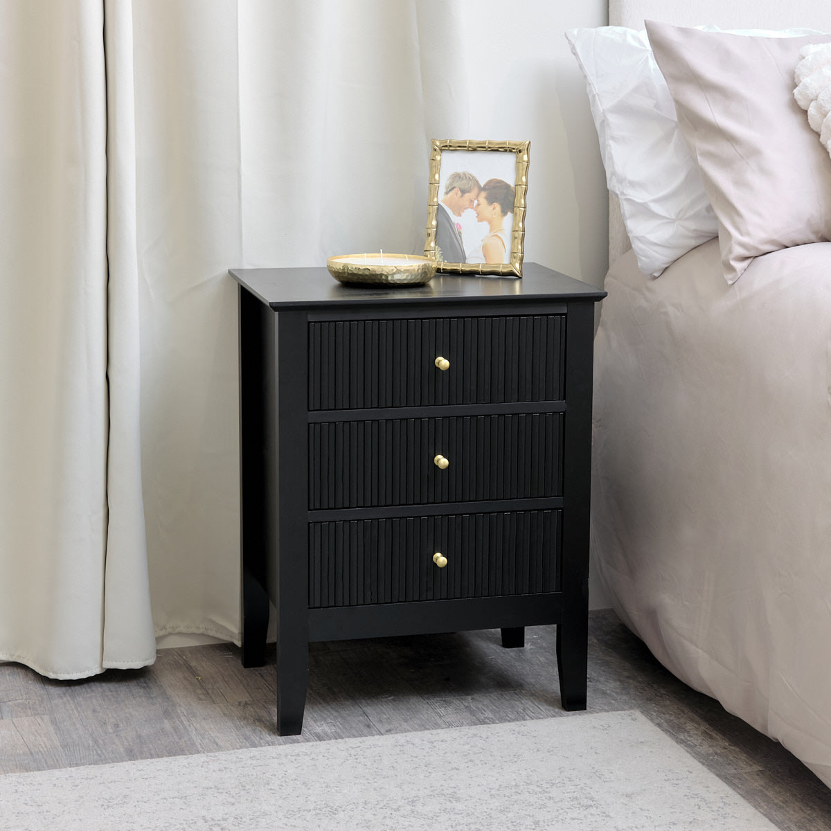 3 Drawer Bedside Table - Hales Black Range