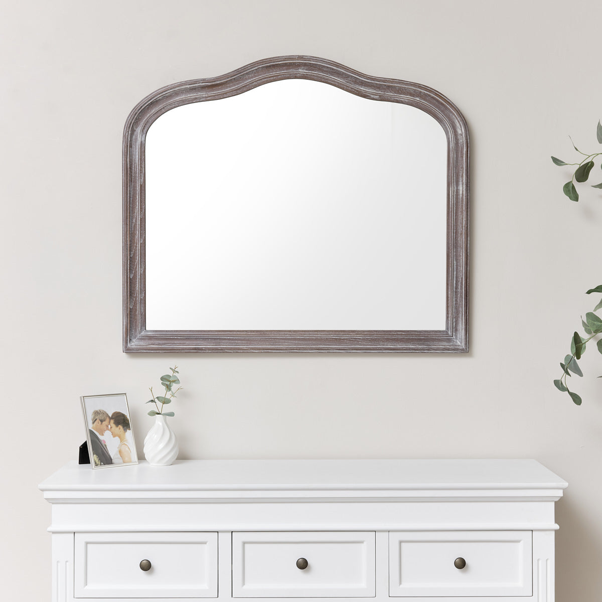 Large Arched Wooden Framed Wall Mirror 90cm x 77cm