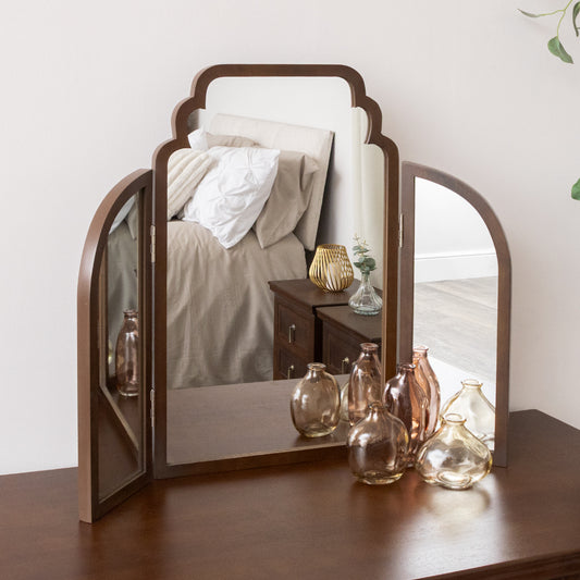  Dark Brown Wooden Arched Dressing Table Mirror - Georgian Range 