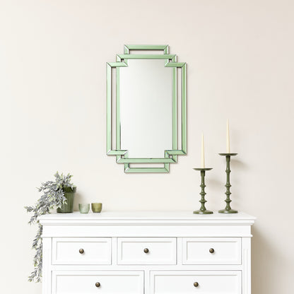 Green Glass Art Deco Rectangle Wall Mirror - 80cm x 50cm