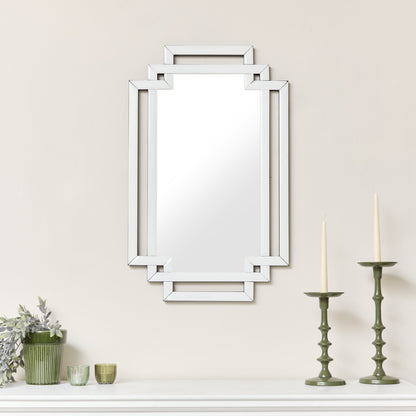 White Glass Art Deco Rectangle Wall Mirror - 80cm x 50cm