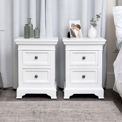 Pair of White Two Drawer Bedside Tables - Daventry White Range