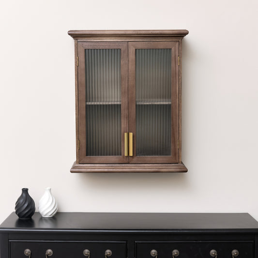  Wooden Reeded Glass Wall Cabinet 