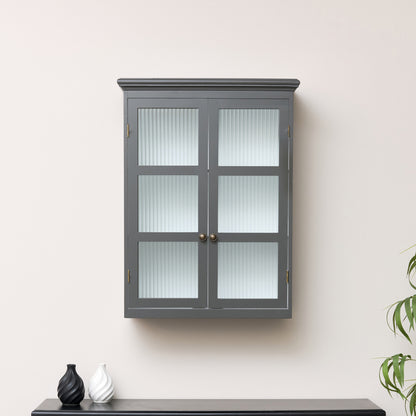 Large Grey Reeded Glass Wall Cabinet